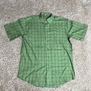 L.L. Bean Button Down Mens Medium Green Plaid Short Sleeve Shirt Traditional Fit